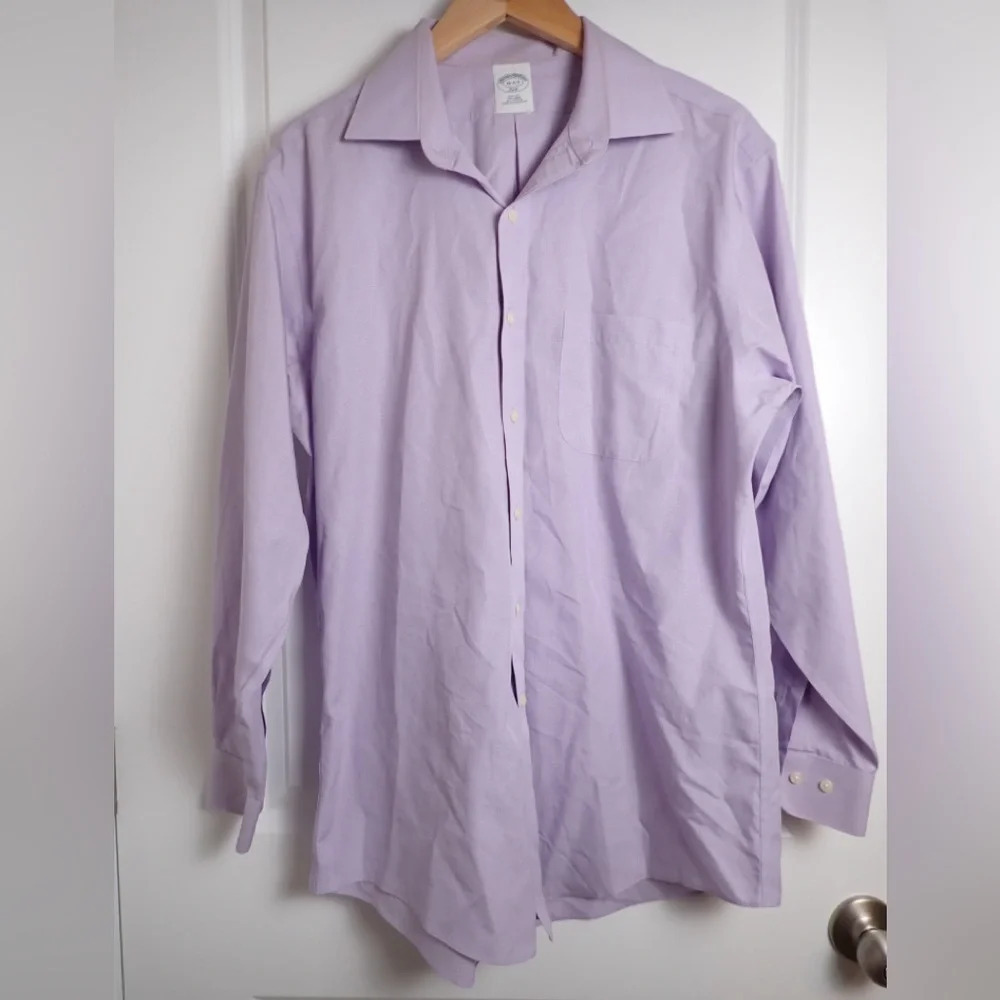 Brooks Brothers Purple Check Print Slim Fit 100% Cotton Non-Iron Dress Shirt